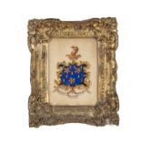 A COLLECTION OF THREE FRAMED HERALDIC PANELS, 19th Century In watercolour, each painted with