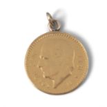 A MEXICAN 10 PESO GOLD COIN, dating to 1917, with suspension loop, 8.7g