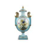 A LARGE SERVRES STYLE PORCELAIN URN AND COVER, 19th century, of classical design,