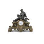 A BRONZED AND GILT METAL MANTEL CLOCK, FRENCH 19TH CENTURY, the white enamel dial signed 'MIROY