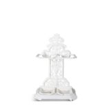 A VICTORIAN WHITE PAINTED CAST IRON STICK STAND, with pierced backplate and twin stick retainer,