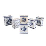 A COLLECTION OF CHINESE BLUE AND WHITE FLOWER BRICKS, each of rectangular form the tops with