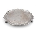 A VICTORIAN SILVER SALVER, Sheffield c.1867, mark of Martin/Hall, of lobed circular form, with leaf,