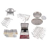 A COLLECTION OF SILVER PLATED ITEMS including: a cased EPNS set of 12 forks; a cased set of 12 fish