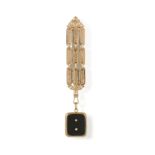 A FRENCH 18K CHATELAINE, suspending a yellow gold and onyx locket (unable to open),