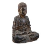 A LARGE PARCEL GILT WOODEN SCULPTURE OF A BUDDHA - PHẬT VIETNAM, NGUYEN DYNASTY, 19TH CENTURY A