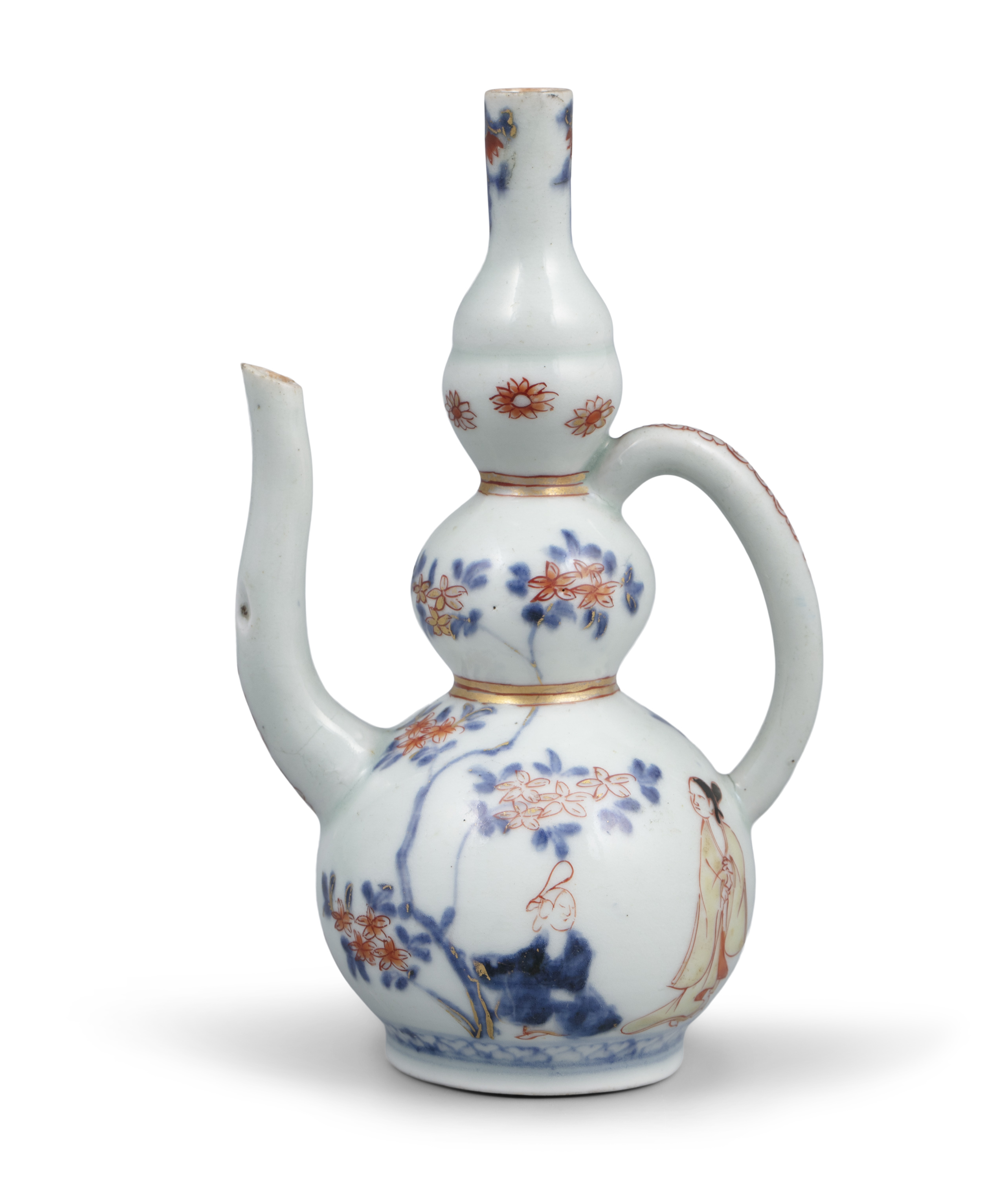 A POSSIBLY KAKIEMON PORCELAIN EWER OF CALABASH / DOUBLE GOURD SHAPE POSSIBLY JAPAN, EDO, 18TH