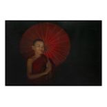 PAJONYUT PUVIJARN (THAILAND, BORN IN 1973) Young Buddhist monk with an umbrella Oil on canvas Signed
