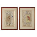 A SUITE OF TWO (2) PAGES OF ALBUM DEPICTING BIRDS MIDDLE EAST, 19TH CENTURY Pigments and gilt on