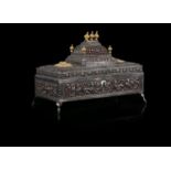 A UNIQUE AND IMPORTANT GOLD, SILVER AND FABRIC EMBELLISHED TEMPLE-SHAPED CEREMONIAL BOX GIFTED TO