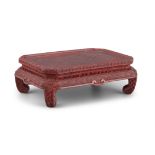 A CINNABAR LACQUER ‘CRASHING WAVES’ STAND CHINA, QING DYNASTY Of rectangular octagon shape, it rests