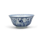 A BLUE AND WHITE 'LADIES AND FLOWERS' PORCELAIN BOWL CHINA, QING DYNASTY, POSSIBLY KANGXI PERIOD