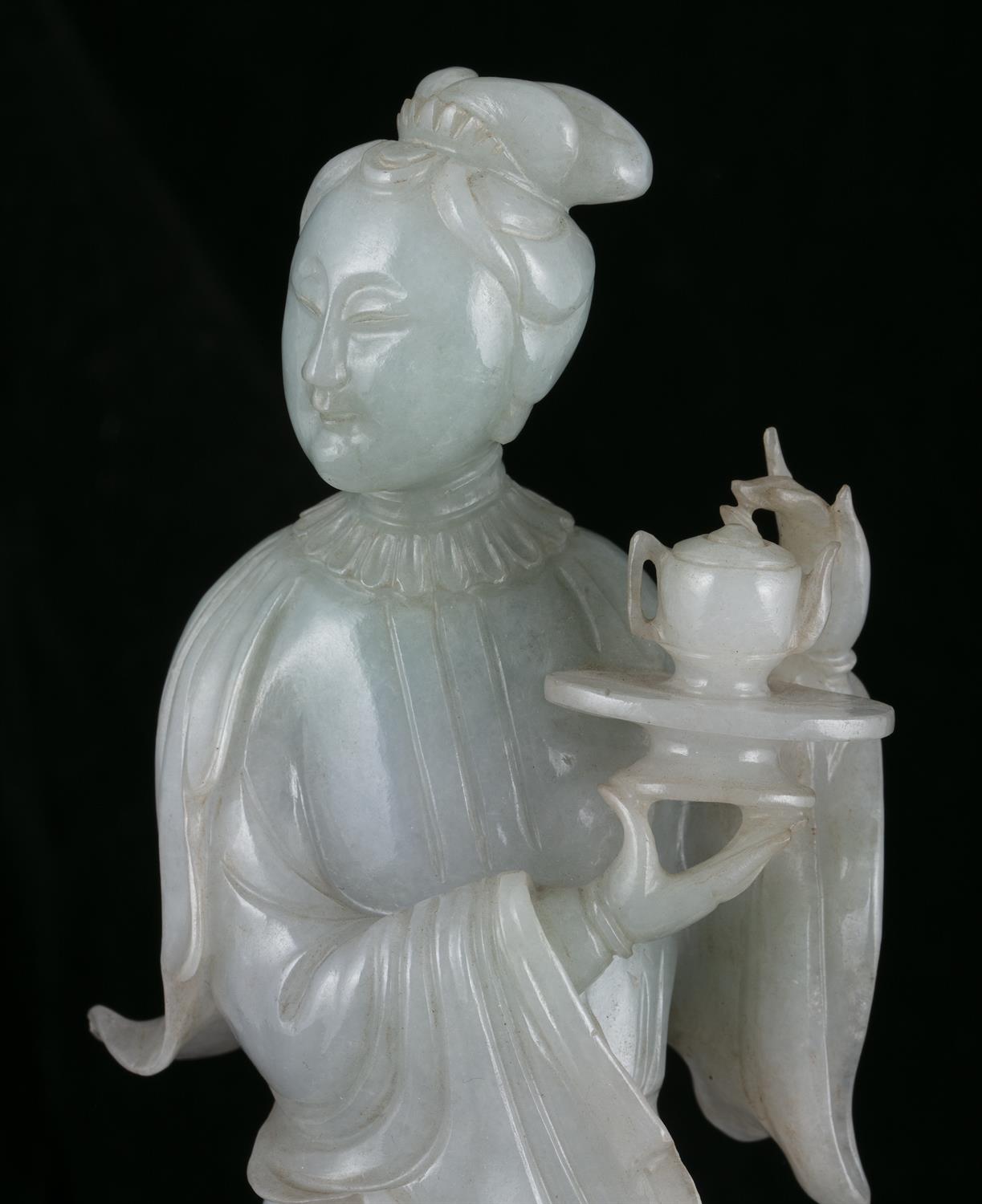 A FINE JADEITE JADE CARVING OF A STANDING MEIREN CHINA, CIRCA 1900-1930 The stone of white tone with - Image 2 of 8