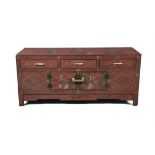 A RED LACQUER BUFFET OR CREDENZA CHINA, LATE QING DYNASTY, LATE 19TH CENTURY, KANGXI STYLE Of