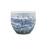 A RARE PALACE SIZED ‘PAVILION OF PRINCE TENG - TENGWANGGE - 滕王閣圖’ PORCELAIN FISHBOWL CHINA,