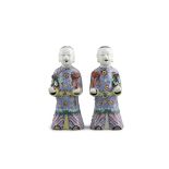 PROPERTIES FROM THE P. COLLECTION OF BISCUIT PORCELAIN WARES A MIRROR PAIR OF FAMILLE ROSE BISCUIT