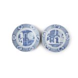 A NEAR PAIR OF BLUE AND WHITE 'ROMANCE OF THE WESTERN CHAMBER' PORCELAIN DISHES CHINA, QING DYNASTY,