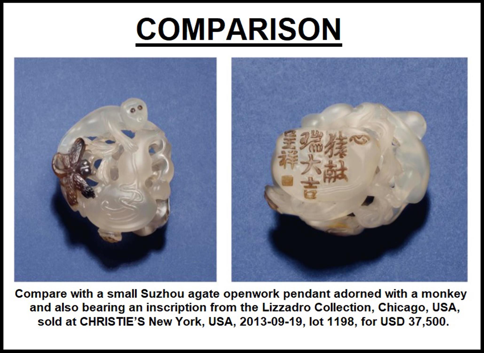 PROPERTIES FROM A FRENCH COLLECTOR OF JADE CARVINGS AND SNUFFBOTTLES A POSSIBLY SUZHOU AGATE GROUP - Image 15 of 15