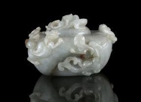 A JADEITE JADE ‘CHI DRAGON’ INCENSE BURNER AND COVER OR CENSER CHINA, LATE QING DYNASTY TO