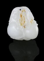PROPERTIES FROM A NOTED COLLECTION OF JADES AND SNUFFBOTTLES *A WHITE JADE ‘BAT AND PEACH - FÚSHÒU -