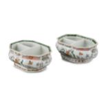 A PAIR OF CHINESE EXPORT PORCELAIN ‘LOTUS POND’ SWEETMEAT DISHES OR RAVIERS CHINA BY COMMAND, QING