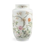 *A LARGE FAMILLE ROSE PORCELAIN ‘BIRD AND FLOWER’ BALUSTER VASE OF FACETED FORM CHINA, REPUBLIC /