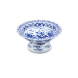 AN ‘EIGHT DAOIST IMMORTALS’ BLUE AND WHITE PORCELAIN OFFERING CUP OR TAZZA POSSIBLY VIETNAM, LATE