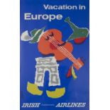 PIET SLUIS, Irish Airline Vacation in Europe, 1957 Colour Offset, 101 x 64 cm