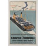 ANONYMOUS, Harwich to Zeebrugge, 1930s Lithograph, 100.5 x 63 cm, mounted on linen