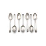 A SET OF SEVEN IRISH GEORGE III SILVER TABLESPOONS, Dublin c.1778, mark of James Keating,