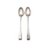 A PAIR OF SILVER GEORGE II OLD ENGLISH AND SHELL PATTERN BASTING SPOONS, Dublin c.