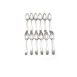 A SET OF TWELVE SILVER IRISH GEORGE III OLD ENGLISH PATTERN TABLE SPOONS, Dublin c.