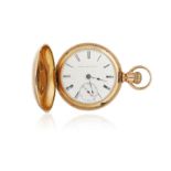 A POCKETWATCH, BY ELGIN NATL, white enamel dial with Roman numeral and subsidiary seconds,