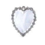 A CONTINENTAL WHITE METAL HEART SHAPED MIRROR, with bevelled plate. 31 x 25cm.