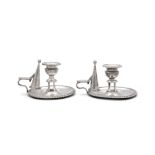 A PAIR OF SILVER CHAMBER CANDLESTICKS, Sheffield c.1818, mark of Tate & Co. (21 troy ozs). 9cm high,