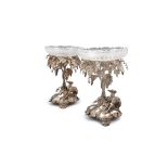A PAIR OF SHEFFIELD SILVER PLATED BON BON DISHES, the stands in the form of naturalistic vine trees