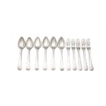 A SET OF ELEVEN FRENCH SILVER HANOVERIAN PATTERN SILVER TABLESPOONS AND FORKS, c.1818 - 1838,