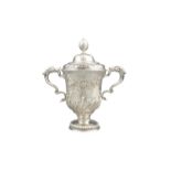 AN IRISH GEORGE III SILVER TWIN HANDLED CUP AND COVER, Dublin (lacking date mark), makers mark 'WH',