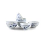 A SET OF EIGHT CHINESE PORECLAIN BLUE AND WHITE BOWLS, Ming period, of circular shape,