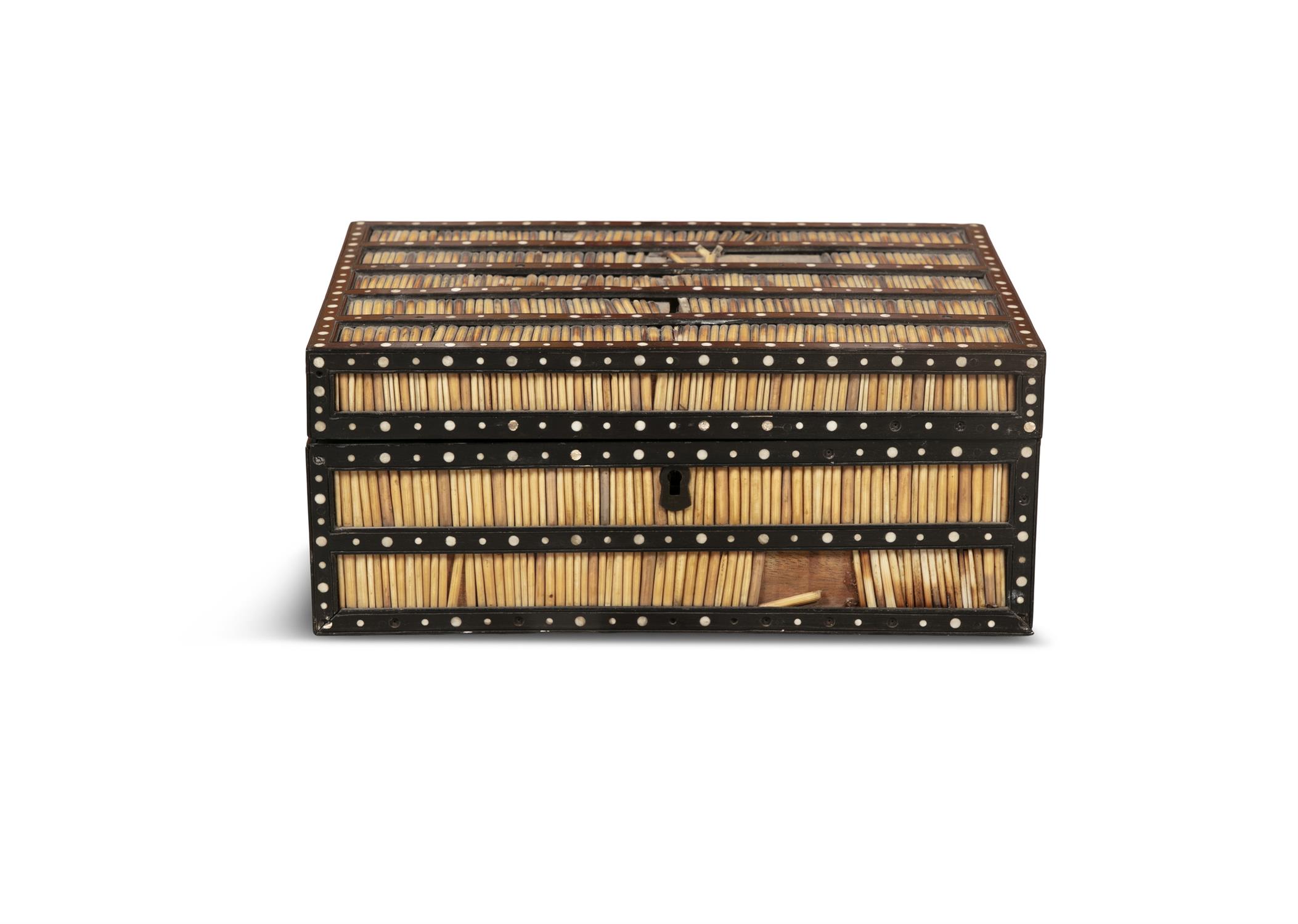 AN ANGLO INDIAN BONE AND EBONY PORCUPINE QUILL BOX, of rectangular form, the hinged lid opening to - Image 3 of 3