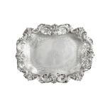 A LARGE AMERICAN SILVER SERVING TRAY, late 19th Century by Galt & Bro of Washington of shaped
