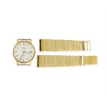 A GOLD WATCH, BY CERTINA , the circular grey dial with batons for numerals, 18K gold case,