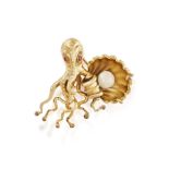 A GOLD NOVELTY BROOCH, CIRCA 1965 The realistically modelled octopus with circular-cut ruby eyes,