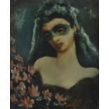 Daniel O'Neill (1920-1974) Girl in the Green Mask Oil on board, 46 x 37.5cm (18 x