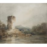 George Chinnery (1774-1852) View of a Ruined Tower on a Lake in Southern Ireland Watercolour, 15.