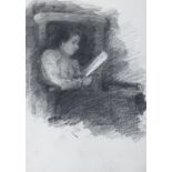 John Butler Yeats RHA (1839-1922) In The Library (possibly Lily reading) Pencil,