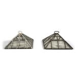 A PAIR OF VICTORIAN CAST IRON GARDEN CLOCHES, 48cm squared