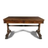 ***WITHDRAWN*** A GEORGE IV ROSEWOOD LIBRARY TABLE, the figured rectangular top with rounded