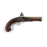 AN 18TH CENTURY FLINTLOCK PISTOL by Mewis and Co., brass barell crowne v1, Birmingham c. 1770.