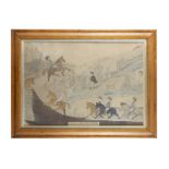 A NAIVE FOX HUNT, 19TH CENTURY Pencil and crayon, 71 x 54cm